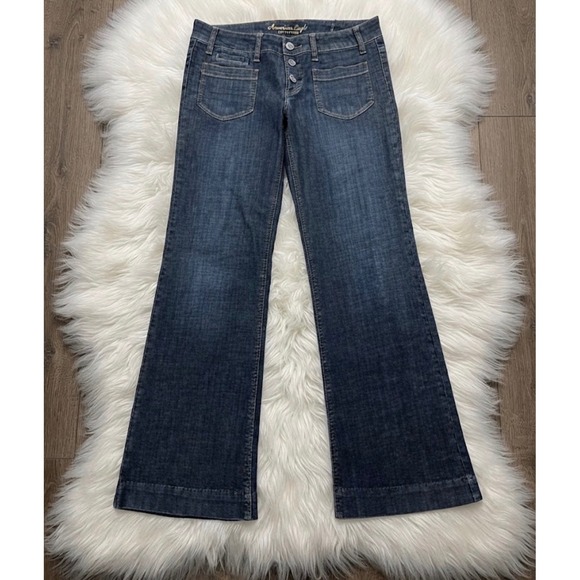 American Eagle Outfitters Denim - American Eagle Wide Leg Dark Wash Jeans Button Fly Patch Pockets Size 12
